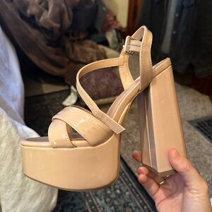 Lulu's Platform High Heels Shoes (Pink/Tan)- Size 8.5